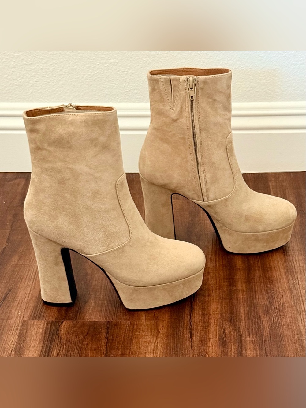 Jeffrey Campbell Suede Bratz-z Platform Ankle Boots Tan Taupe Y2K size 8